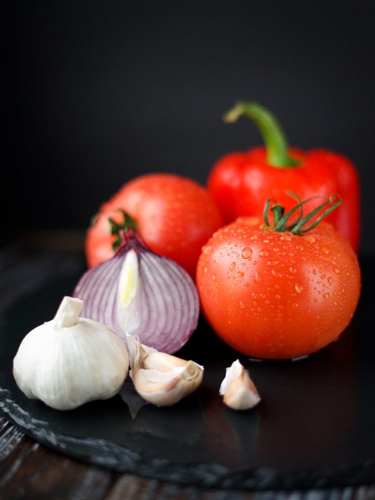 tomatoes, onion, and garlic