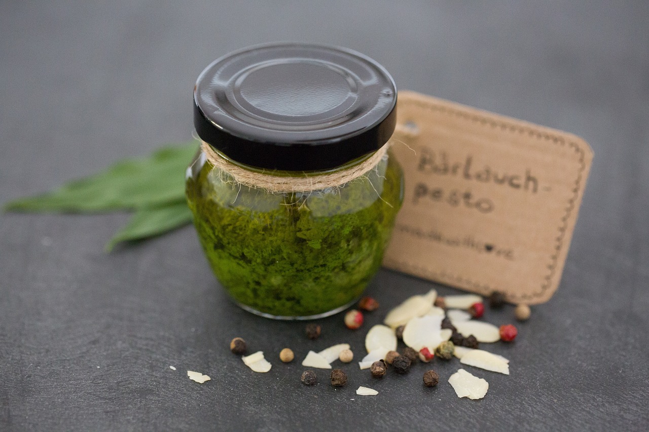 pesto, wild garlic, herbs