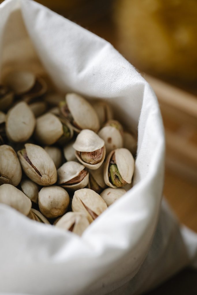 Heap of pistachios in bag